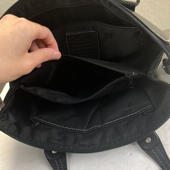 Fossil Black Leather Handbag Purse Shoulder Bag 75082,Zipper,Pockets - Picture 9 of 12